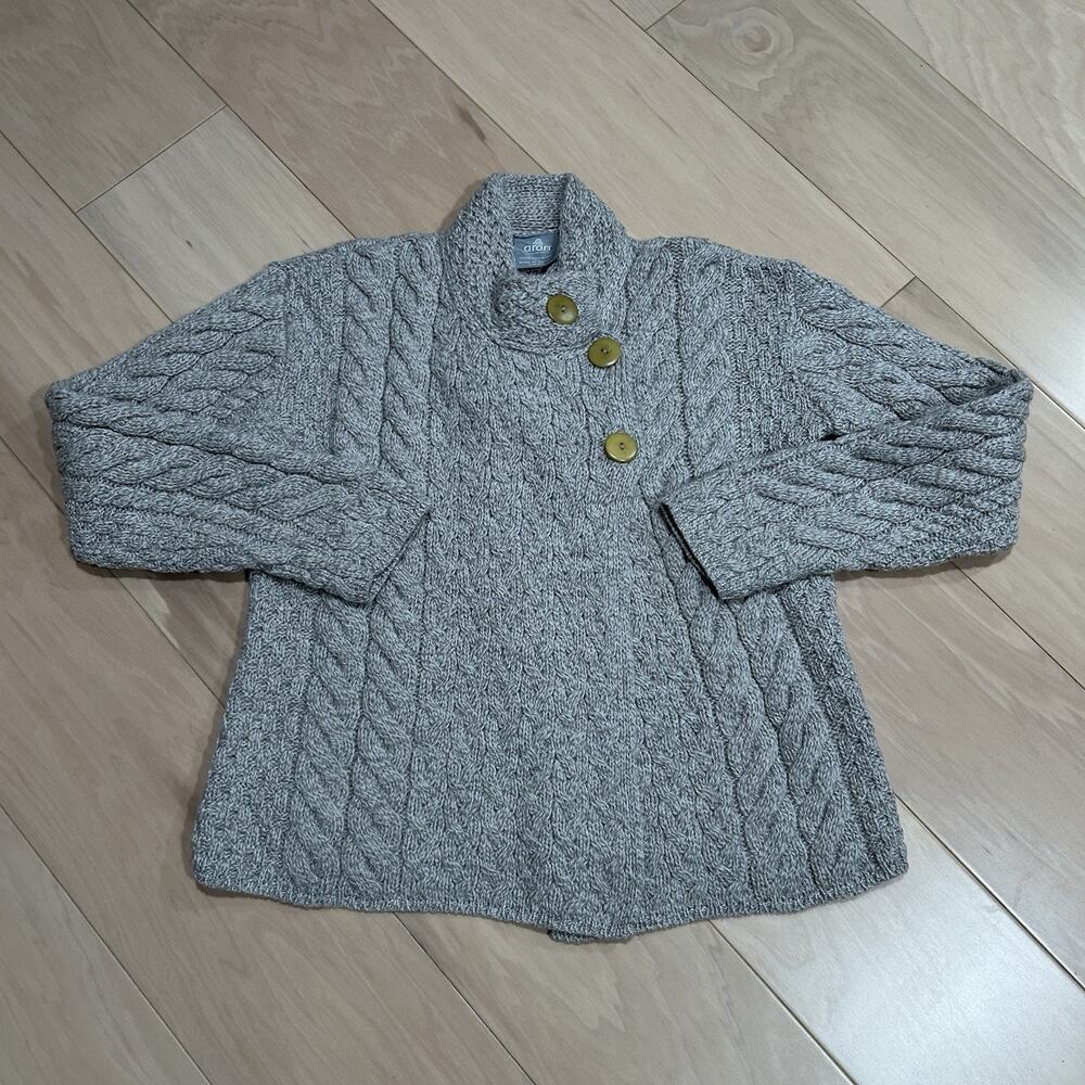 Aran Woolen Mills Super Soft Trellis and Cable Cardigan‎ Gray Women’s Small